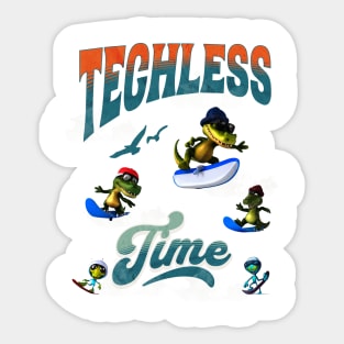 Techless Time Alien Alligator Gator Snowboard Surfboard Boogie Board Tee Sticker